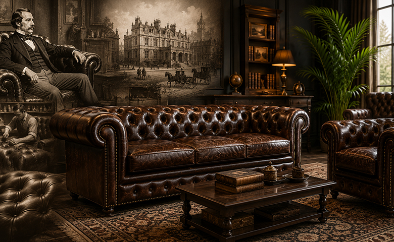Klasična Chesterfield sofa u elegantnom interijeru inspiriranom povijesnim luksuznim salonima